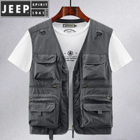 JEEP SPIRIT夏季户外马甲男春秋季大码宽松战术背心多口袋连帽休闲马夹女 8779灰色 2XL 161-175斤左右
