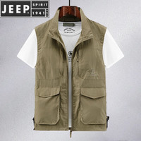 JEEP SPIRIT夏季户外马甲男春秋季大码宽松战术背心多口袋连帽休闲马夹女 8576卡其色 2XL 161-175斤左右