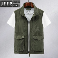 JEEP SPIRIT夏季户外马甲男春秋季大码宽松战术背心多口袋连帽休闲马夹女 8576军绿色 6XL 226-240斤左右