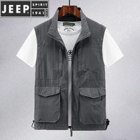 JEEP SPIRIT夏季户外马甲男春秋季大码宽松战术背心多口袋连帽休闲马夹女 8576灰色 M 100-120斤左右