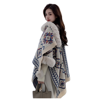 槿城新疆西藏披肩斗篷披风秋冬季加厚毛边带球保暖青海大西北旅游穿搭 彩色菱形毛边挂球PJ056 130*150CM