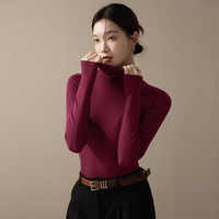 柯诗曼莫代尔半高领打底衫女秋2025紧身显瘦修身美拉德穿搭长袖上衣 酒红色-半高领 XL 146165斤
