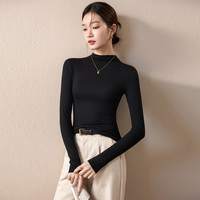 柯诗曼莫代尔半高领打底衫女秋2025紧身显瘦修身美拉德穿搭长袖上衣 黑色-半高领 XL 146165斤