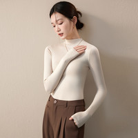 柯诗曼莫代尔半高领打底衫女秋2025紧身显瘦修身美拉德穿搭长袖上衣 奶茶-半高领 M 106-125斤