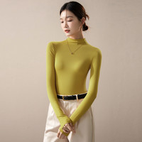 柯诗曼莫代尔半高领打底衫女秋2025紧身显瘦修身美拉德穿搭长袖上衣 姜黄色-半高领 XL 146165斤
