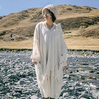 槿城斗篷披肩云南丽江桂林民族风披肩旅游波西米亚流苏针织衫连帽mp58 奶白色