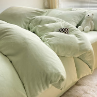 布之美 厚实保暖纯色双拼牛奶绒高克重秋冬加绒床上四件套 芽绿/LJR 1.8床