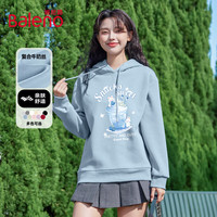 班尼路牛奶丝连帽卫衣女2025年春秋女装时尚简约休闲百搭学院风上衣 雾霾蓝#蓝色冷饮 L