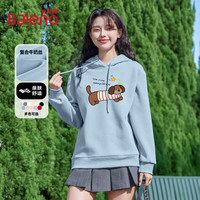 班尼路牛奶丝连帽卫衣女2025年春秋女装时尚简约休闲百搭学院风上衣 雾霾蓝#Z辣条狗 M