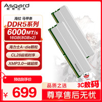 阿斯加特 16GB(8GBx2) DDR5 6000 台式机内存条 海拉 马甲条 海力士A-die CL28 星光银