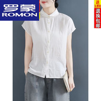罗蒙（ROMON）大尺码亚麻衬衫女无袖25夏季新款纯棉文艺范短袖衬衣宽松上衣女