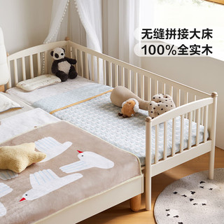 林氏家居实木拼接床儿童床婴儿床幼儿围栏床加宽加高护栏排骨架LH271A1 护栏款|奶油白|床+6cm防水隔尿垫 0.8*2.0米