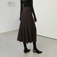 晚白2025秋款时尚休闲针织半裙气质纯色松紧腰百褶半身裙 深咖色 S