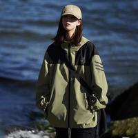 CBA 早春时尚拼接撞色休闲连帽外套潮夹克女拉链开衫显瘦百搭大码上衣