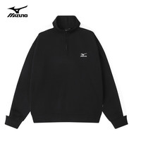 美津浓户外卫衣男春秋长袖T恤上衣圆领宽松男女同款保暖套头衫 2658黑色/白色 4XL