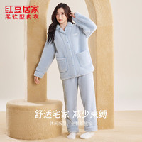 红豆居家 秋冬保暖牛奶绒开衫睡衣 女士汽水蓝