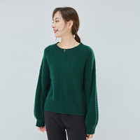 春竹毛衣女100%羊毛衫灯笼袖宽松保暖套头衫 墨绿 M 95CM