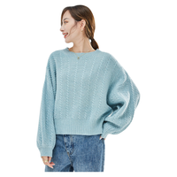 春竹毛衣女100%羊毛衫灯笼袖宽松保暖套头衫 浅湖兰 M L/100C