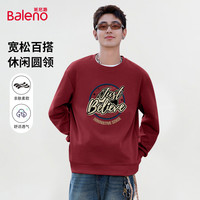 班尼路圆领卫衣男秋季新款潮牌红色情侣款宽松大码套头衫运动上衣