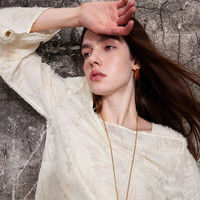 三彩秋款重工羽毛小衫剪花流苏一字领上衣宽松优雅东方简奢风 米白色 L 165/88A