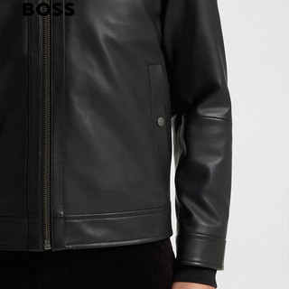 【羊皮革】BOSS博斯 男士25年冬季皮革衬衫式皮衣夹克 001-黑色 56