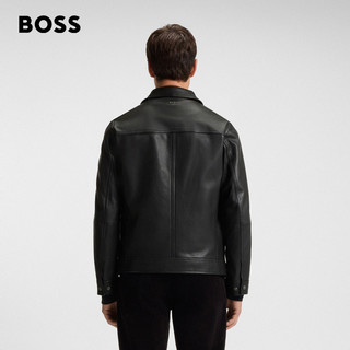 【羊皮革】BOSS博斯 男士25年冬季皮革衬衫式皮衣夹克 001-黑色 56
