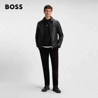 【羊皮革】BOSS博斯 男士25年冬季皮革衬衫式皮衣夹克 001-黑色 56