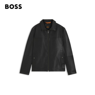 【羊皮革】BOSS博斯 男士25年冬季皮革衬衫式皮衣夹克 001-黑色 56