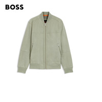 【羊皮革 绒面质感】BOSS博斯 男士25秋季棒球领夹克皮衣 370-浅绿色 46