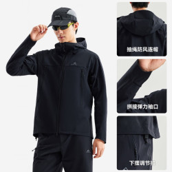 拓路者 海狮2.0秋冬季25户外防风防水软壳衣男款连帽外套徒步登山服 黑色 2XL
