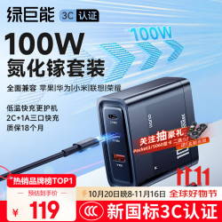 绿巨能 llano）100w氮化镓充电器笔记本电脑手机type-c线多口套装PD快充头