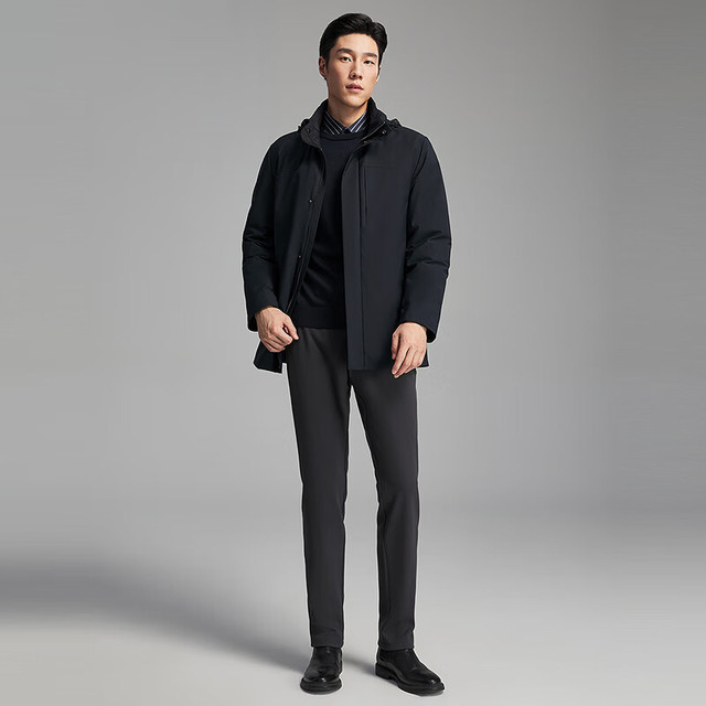 今日必买：YOUNGOR 雅戈尔 羽绒服男品质面料鹅绒充绒立领 藏青VLYD419888FTA L 175/96A （130-150斤）