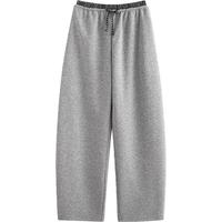 初语卫衣裤女2025秋季拼接格纹松紧腰软糯棉感休闲香蕉裤 花灰色 XL