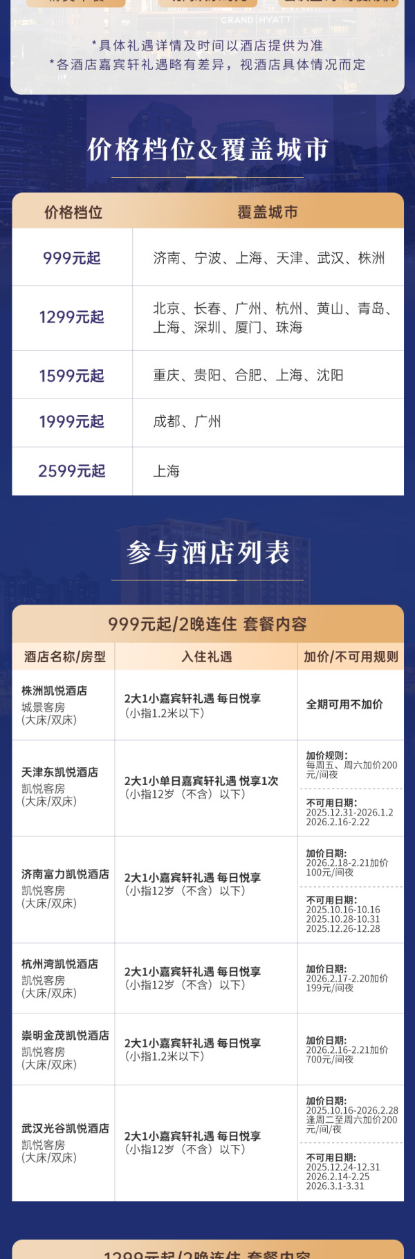 【双11】凯悦酒店集团20城25店2晚基础房连住含嘉宾轩礼遇通兑套餐
