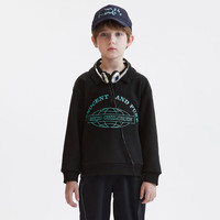 马骑顿 童装男大童冬款保暖潮酷字母翻领卫衣 黑色 130