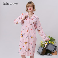 tutuanna睡裙女全棉秋冬少女卡通薄款翻领前扣长袖中裙 981922-27 均码 160/84A