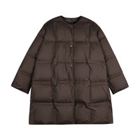 LESS【周迅同款】冬季休闲宽松泡芙无领轻薄中长羽绒服2N0C1096A 223/浓咖 S