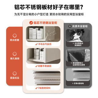 恒洁金属柜2.0七层铝合金不锈钢大储物防霉防潮陶瓷一体盆浴室柜6106 【61cm美妆收纳镜柜】浅杏