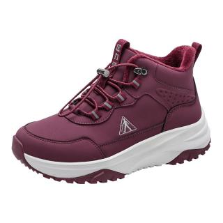 足力健 老人鞋冬季加厚加绒雪地靴保暖鞋25932018J 女 酒红 38