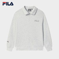 FILA斐乐半开襟男女同款卫衣2025秋季华夫格翻领女上衣 静雅花灰-MG 160/84A/XS