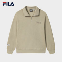 FILA斐乐半开襟男女同款卫衣2025秋季华夫格翻领女上衣 浅鼠尾草绿-LG 160/84A/XS
