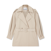 LILY 复古英伦风卡其中长款风衣外套女