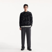 杰克·琼斯（JACK&JONES）男装25年秋冬季毛衣男士雪尼尔亲肤宽松休闲满印针织提花打底衫 E43纯黑色 3XL （195）