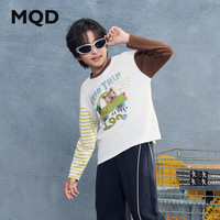 马骑顿（MQD）男童25秋街潮卡通T恤不对称撞色袖子圆领打底长袖内搭 本白 140