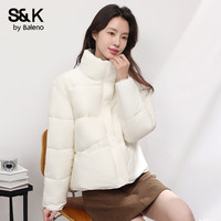 班尼路S&K系列棉服女装冬季面包服保暖加绒加厚上衣服棉袄短款立领4 米白#纯色 【舒适保暖】 M