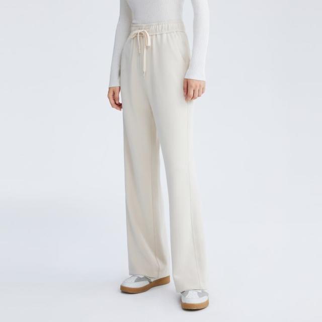 H'S 秋季简约纯色百搭休闲长裤直筒微绒感女士抽绳针织裤