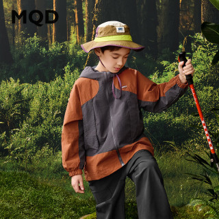 马骑顿 男童户外露营工装撞色上衣中大童连帽外套 桔红 130