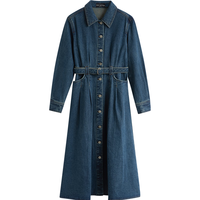 茵曼（INMAN）x米雷联名复古文艺牛仔连衣裙 翻领系腰带长裙 牛仔蓝 M