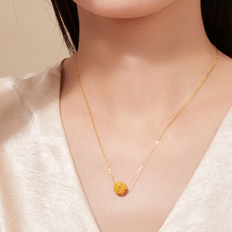 金小貅999足金黄金转运珠吊坠古法花丝路路通足金绣球花吊坠手串百搭