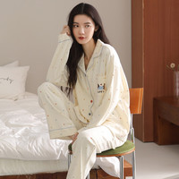 PEANOJEAN睡衣女春秋冬款纯棉长袖开衫卡通可外穿家居服女士套装78301 M